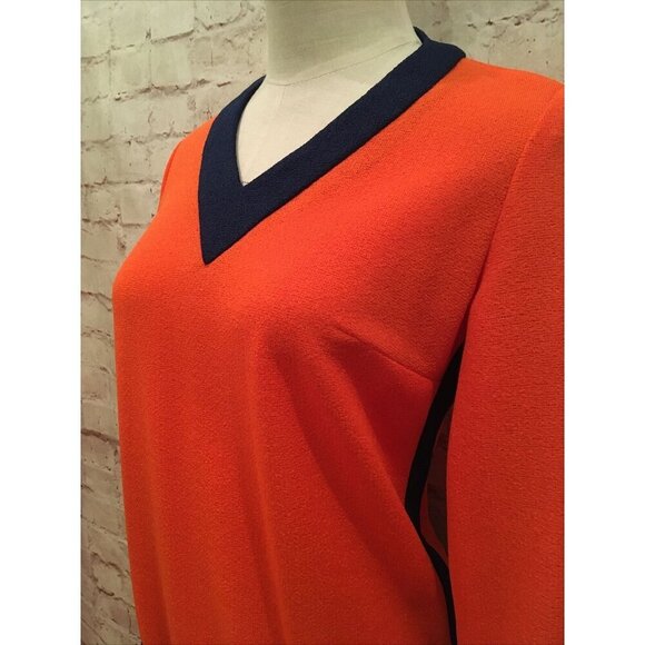 Vintage Sacony 2 pc Pantsuit Orange Navy Blue Mod Tunic + Pants Retro 60’s/70’s - Picture 4 of 6